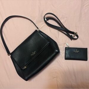 Kate Spade Black Pebbled Leather Shoulder Bag with Wallet